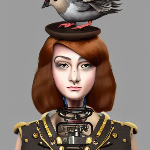 Image similar to a steampunk pidgeon humanoid wearing a bionic eye and a judge wig, digital art, trending on art station, high quality, uhd 8 k, beautiful