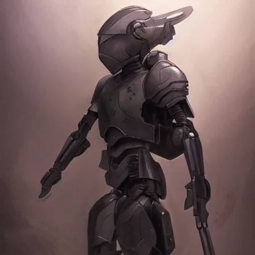 Image similar to Neo night gaurd robot by rossdraws,greg rutkowski,and Sarah Andersen,ambient style, very detailed,detailed armor,detailed helmet