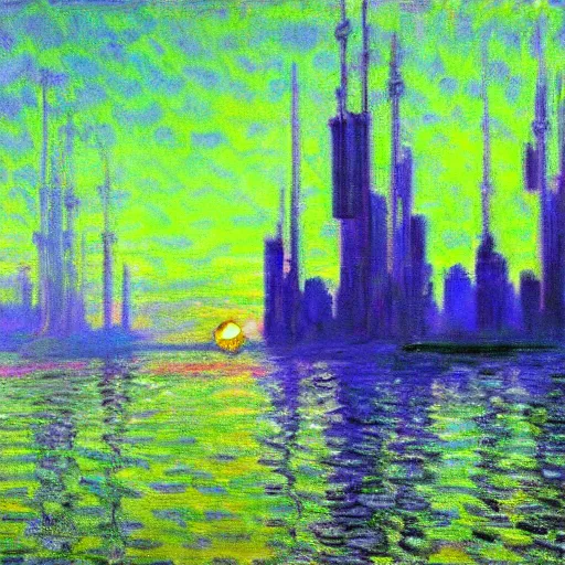 Prompt: cyberpunk in style of Monet,