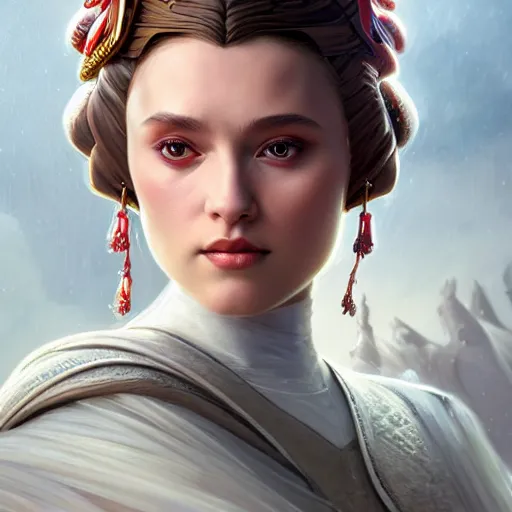 Prompt: ultra realistic illustration, scarlett estevez as princess amidala, intricate, elegant, highly detailed, digital painting, artstation, concept art, smooth, sharp focus, illustration, art by artgerm and greg rutkowski and alphonse mucha