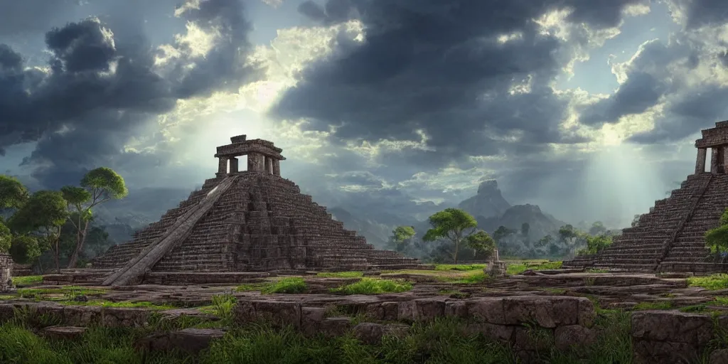 beautiful ancient aztec temple overrun by nature, | Stable Diffusion