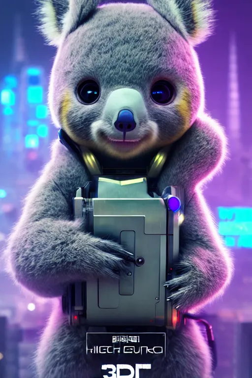 Image similar to high quality 3 d render very cute cyborg koala! cyberpunk highly detailed, unreal engine cinematic smooth, in the style of blade runner & detective pikachu, hannah yata charlie immer, moody light, low angle, uhd 8 k, sharp focus