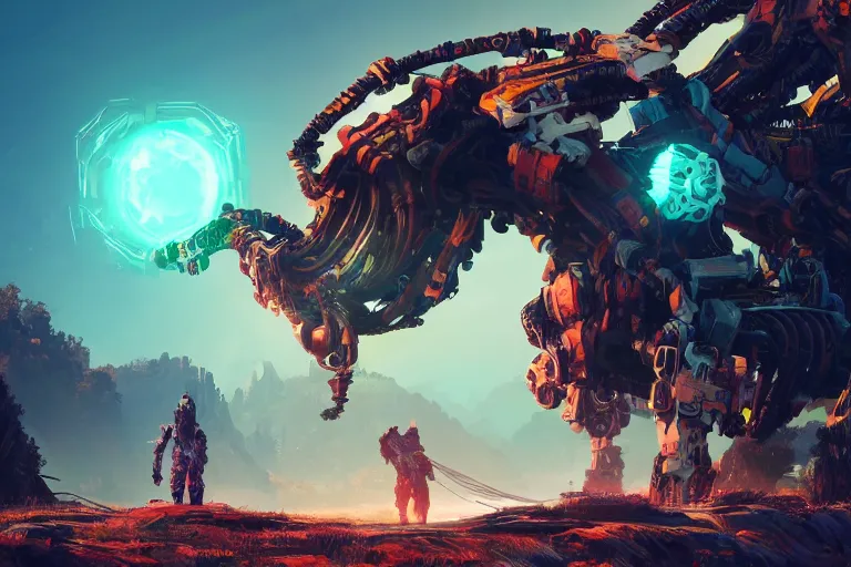 Image similar to snapmaw machine mecanical creature robot of horizon forbidden west horizon zero dawn bioluminiscence global illumination ray tracing hdr fanart arstation by ian pesty and alena aenami artworks in 4 k