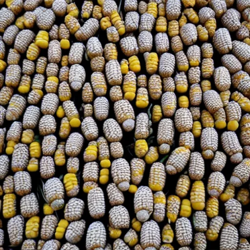 Prompt: corn lich looking down on its army of corn skeletons