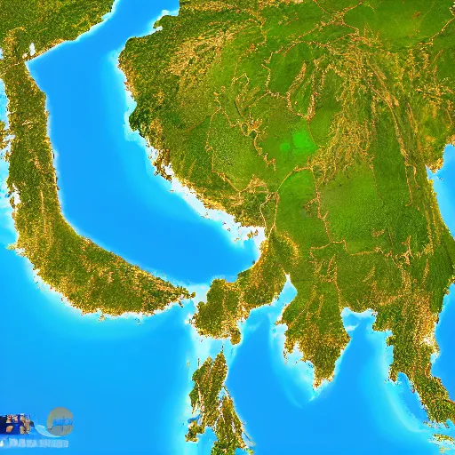 Prompt: isometric view of mainland southeast asia