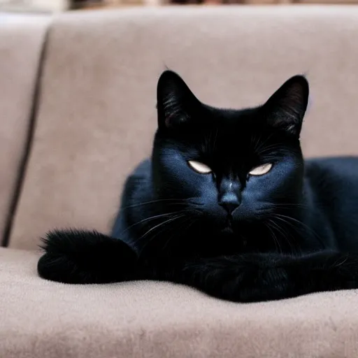 Prompt: a beautiful black cat sleeping on a fluffy sofa