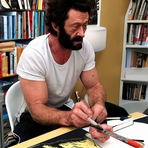 Prompt: photo of wolverine doing late art