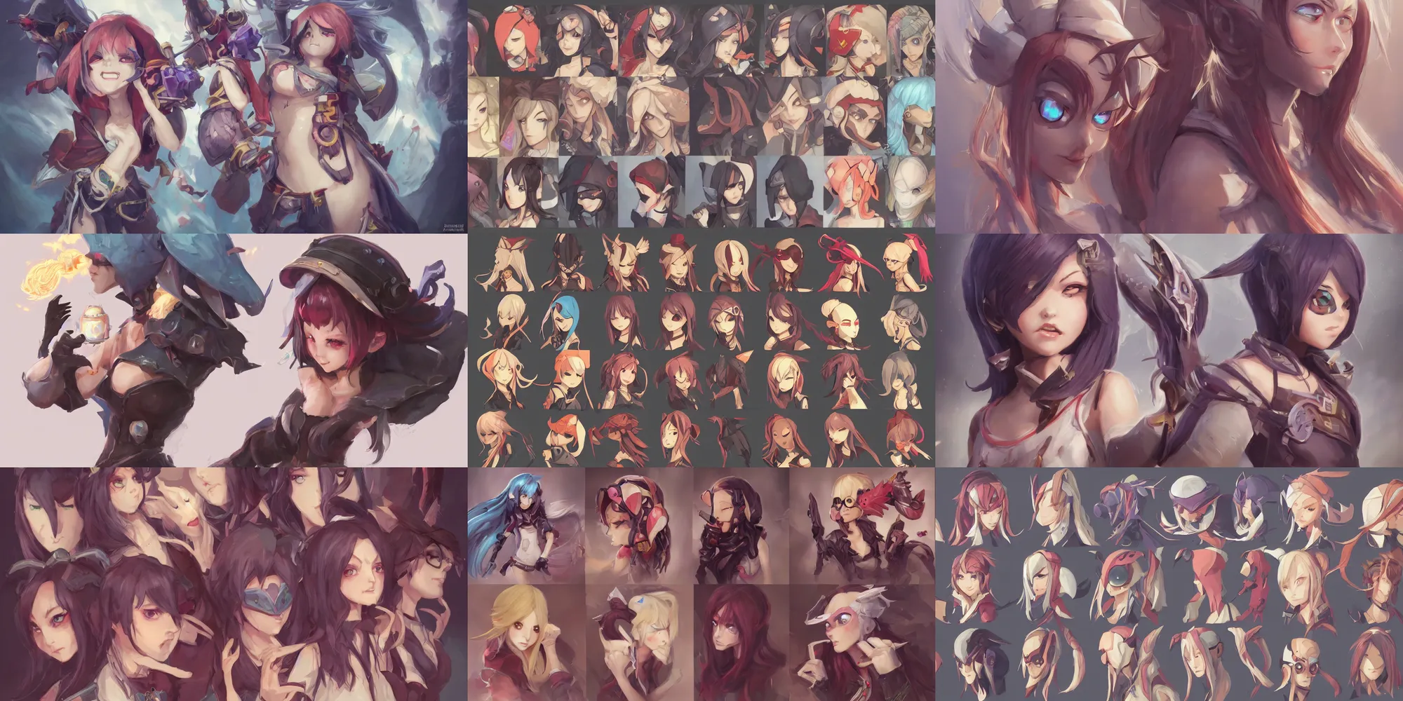 Prompt: concept art of female video game characters head designs, disgaea, flcl, hearthstone, unique hairstyles, by qui fang, marc brunet, artgerm, wlop, yuxiang chen, intricate, elegant, highly detailed, stylized, digital art, artstation, concept art, sharp focus, illustration, beautiful sunlight and shadows