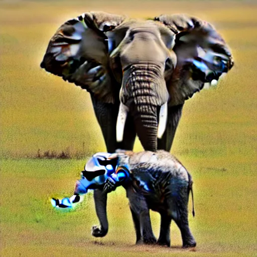 Image similar to An elephant making friends in the savannah