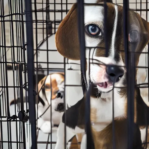 Image similar to beagles fighting in a cage