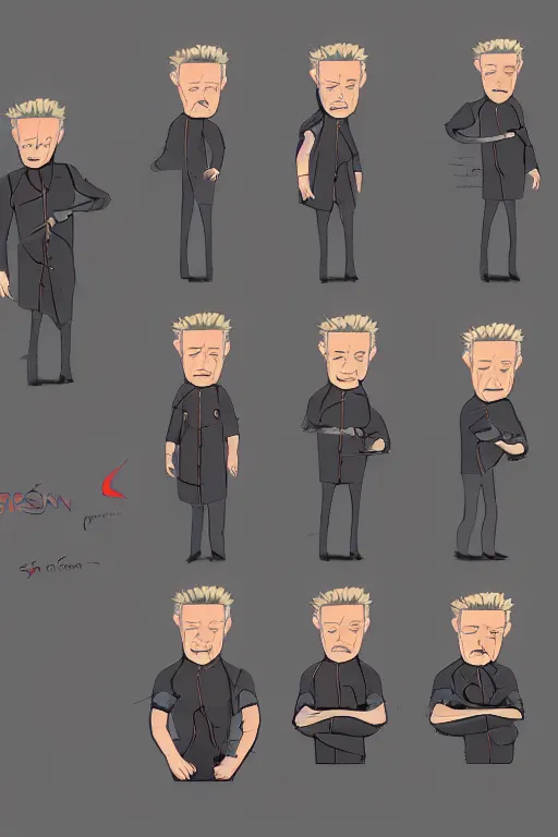 Prompt: gordon ramsay character design sheet