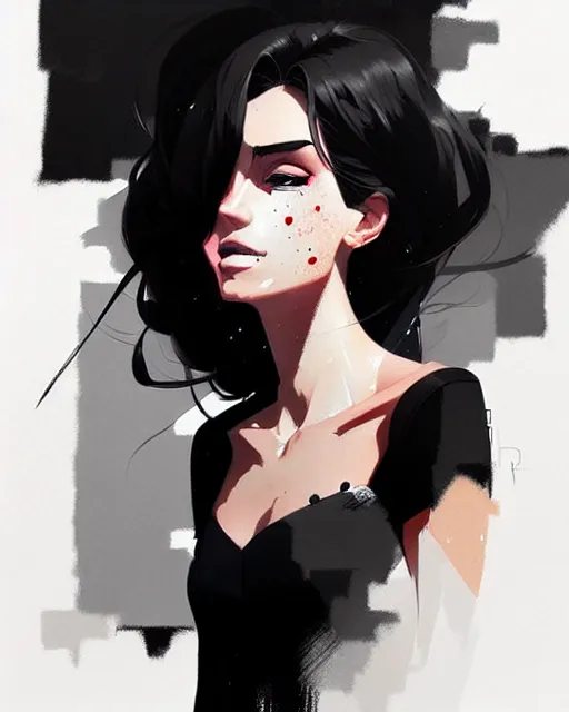 Image similar to a ultradetailed beautiful portrait panting of a stylish woman in a black dress, by conrad roset, greg rutkowski and makoto shinkai trending on artstation