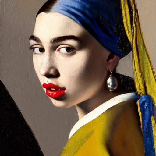 Image similar to dua lipa eating too many fries, johannes vermeer, ultra detailed, ultra realistic