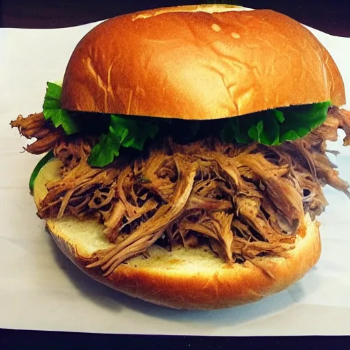 Prompt: pulled pork sandwich in the style of joe fenton