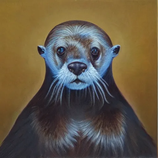 Image similar to oil painting of royal king otter dressed as a king