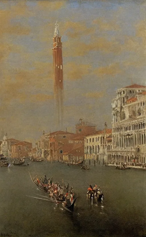 Prompt: pagan carneval in venice, symmetry across the water canal, australian tonalism