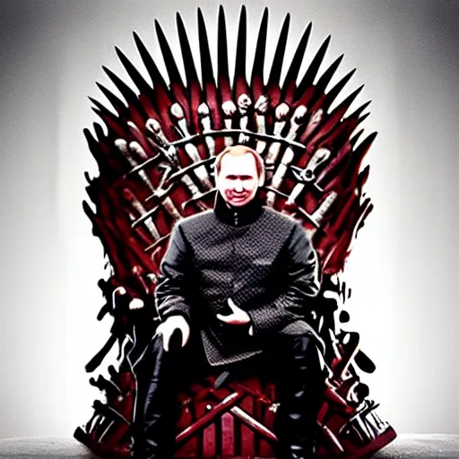 Image similar to “Putin sitting on the iron throne award winning, 4k realistic Photograph”