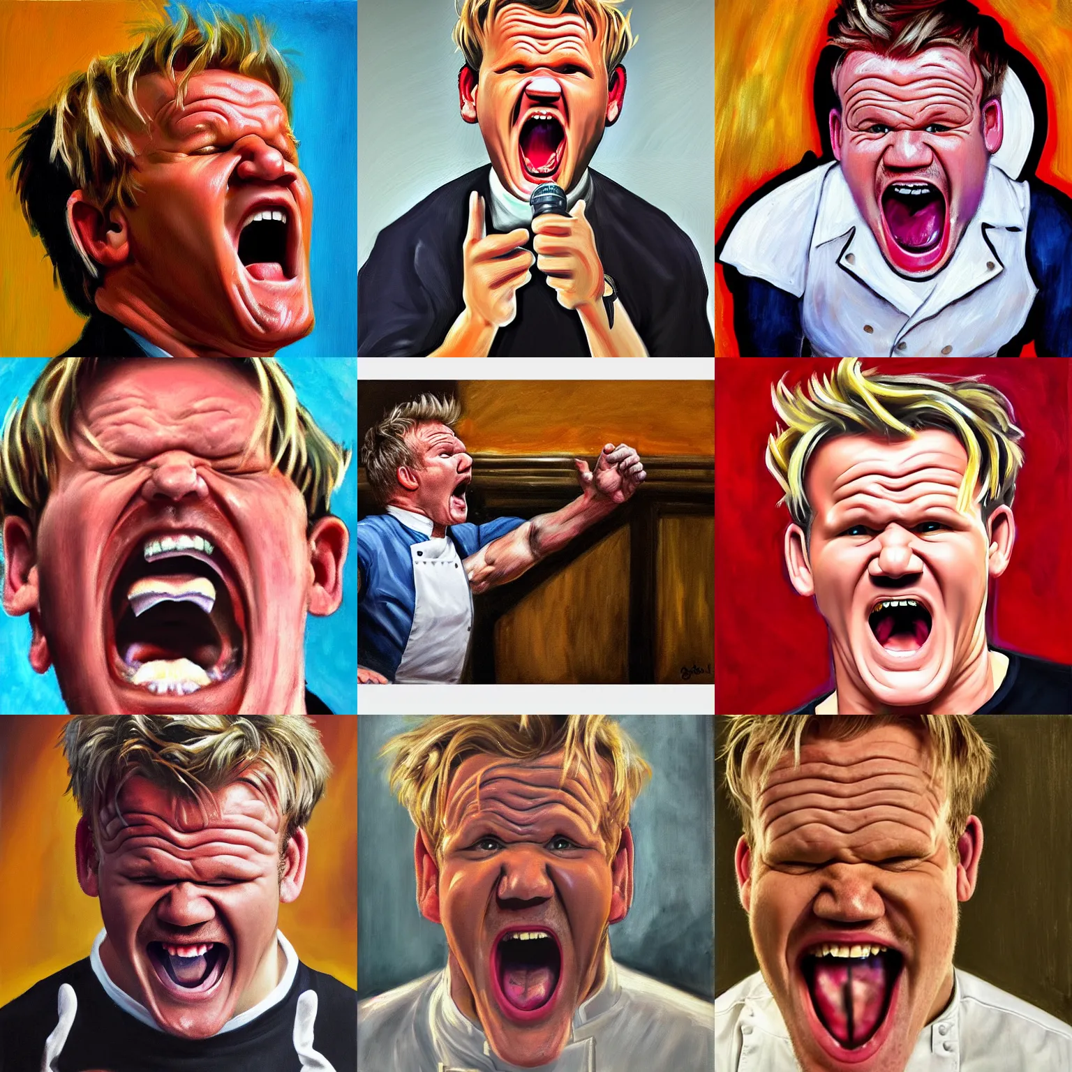 Prompt: portrait of a screaming gordon ramsay, Classic painting, award winning, high detail