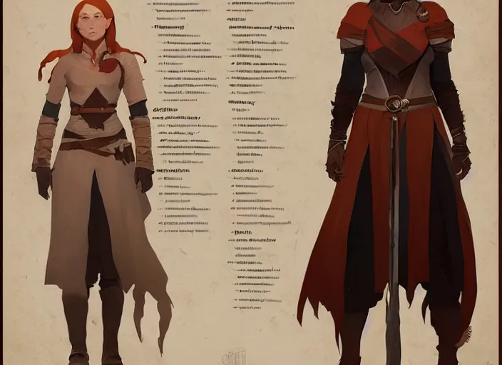 Prompt: character sheet for a ginger woman, healer, mage, for dragon age by greg rutkowski, by studio ghibli, digital art, trending on artstation, hd, 8 k, highly detailed, good lighting, beautiful, masterpiece