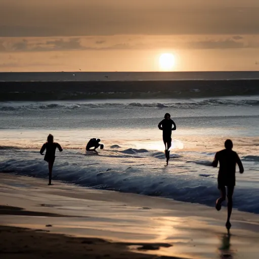 Image similar to people running on the beach in the morning