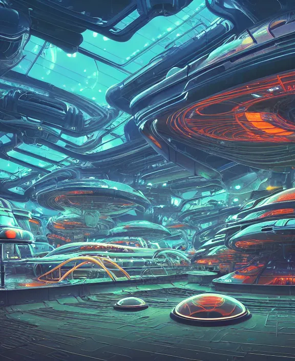 Image similar to simplicity, an amusement park made out of simple alien creatures, simple biological forms, internal organs, in the style of an asymmetrical spaceship, apocalyptic environment, by dan mumford, yusuke murata, makoto shinkai, ross tran, cinematic, unreal engine, cel shaded, featured on artstation, pixiv