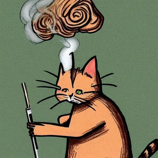 Image similar to Farmer cat smoking a cigarette cute drawing