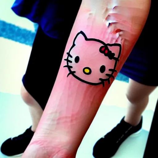 Image similar to beautiful gorgeous tattoo art of hello kitty, extremely intricate, professional art, striking pose, amazing