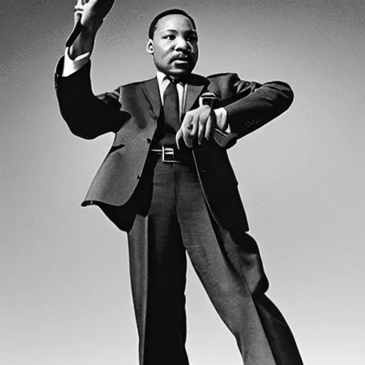 Image similar to martin luther king jr holding a colt rifle, photorealistic