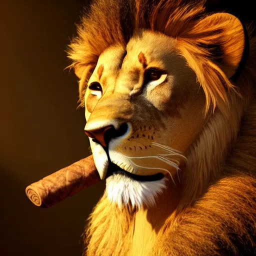 Prompt: a lion smoking a cigar, dramatic lighting, cinematic, establishing shot, extremely high detail, foto realistic, cinematic lighting, post processed, concept art, high details, cinematic, 8k resolution, beautiful detailed, photorealistic, digital painting, artstation, concept art, smooth, sharp focus, artstation trending, octane render, unreal engine