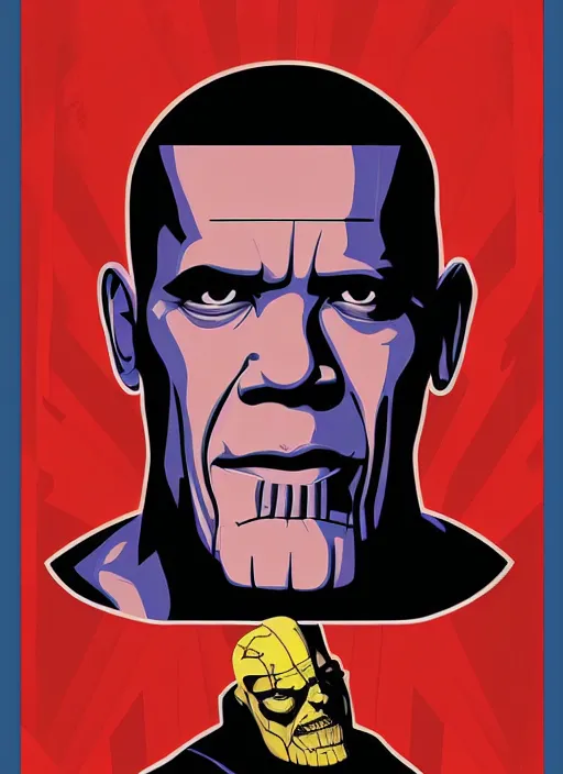 Prompt: 3 / 4 portrait of thanos. obama style poster by shepard fairey