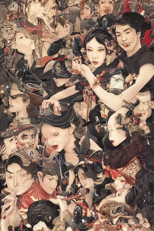 Image similar to 🔞🤡🤼, dynamic lighting, symmetrical dimension, rotary, x - y priority, detailed, by bambang nurdianshyah, garis edelweiss, roby dwi antono and ayami kojima, takato yamamoto, barclay shaw, karol bak, yukito kishiro, norman rockwell