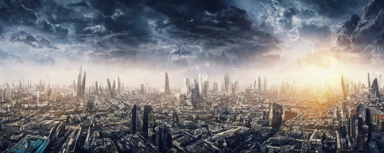 Image similar to epic cinematic artwork landscape of London's skyline in the year 3000, futurism, digital art, masterpiece, 4k, fine art