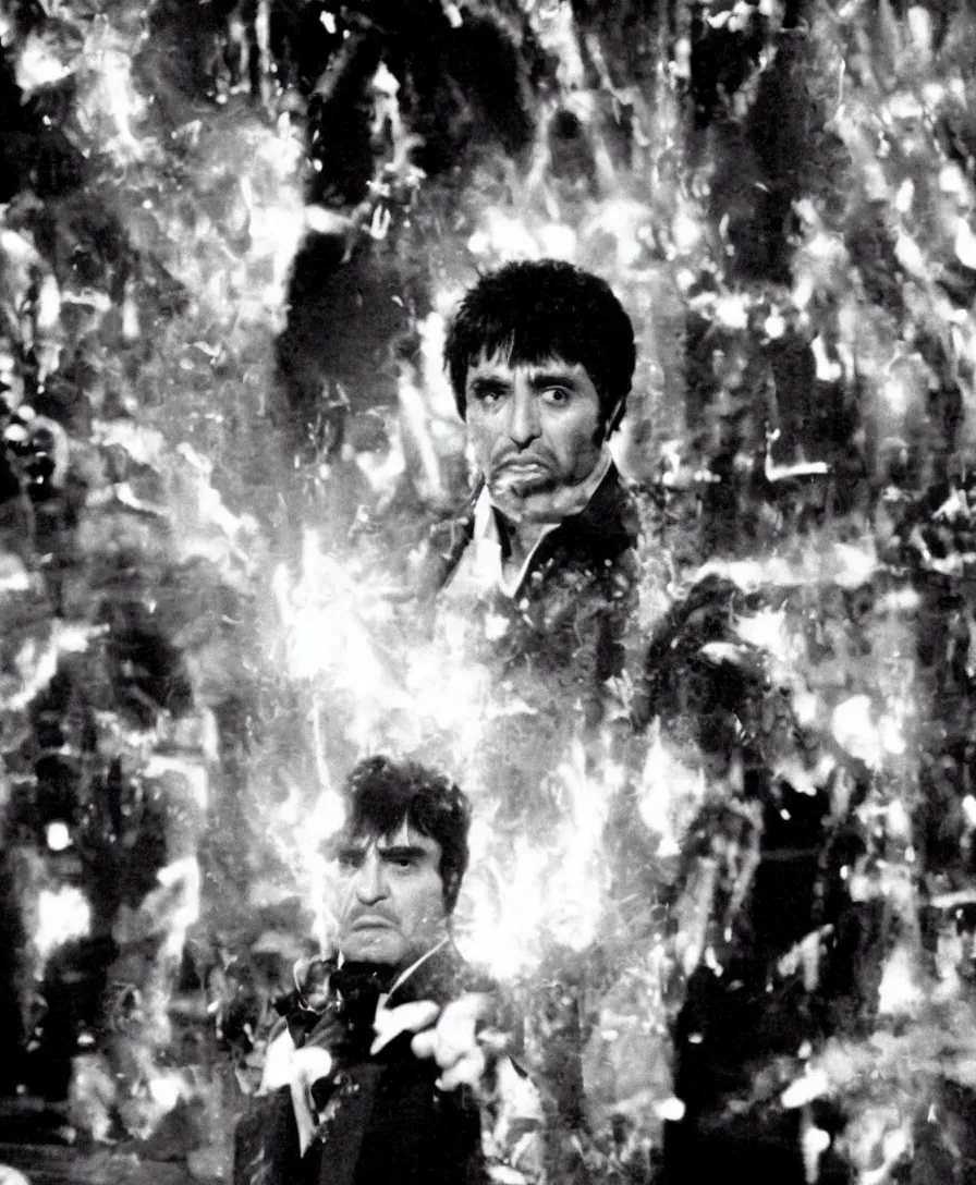 Image similar to a wide still of tony montana, scarface movie, pinterest contest winner, dynamic lighting, 1 9 8 0's,