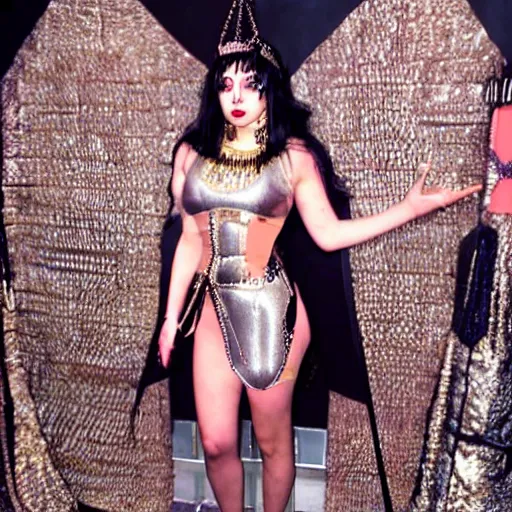 Prompt: charli xcx dressed as cleopatra in gaymoria peak church asylum