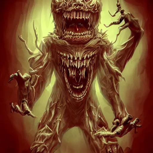 Prompt: terrifying monster, horror movie, intricate, digital painting, cinematic, trending on artstation