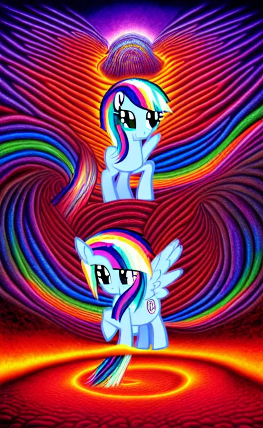 Image similar to my little pony on tool album cover, 8 k resolution hyperdetailed, surrealism style of alex grey, extremely high quality
