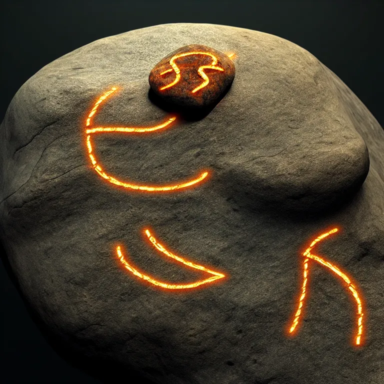 Prompt: photo of a large pebble with a glowing runes drawn on it. pebble is completely wrapped with copper wire like an electromagnet. extremely high details, octane rendering, cgsociety