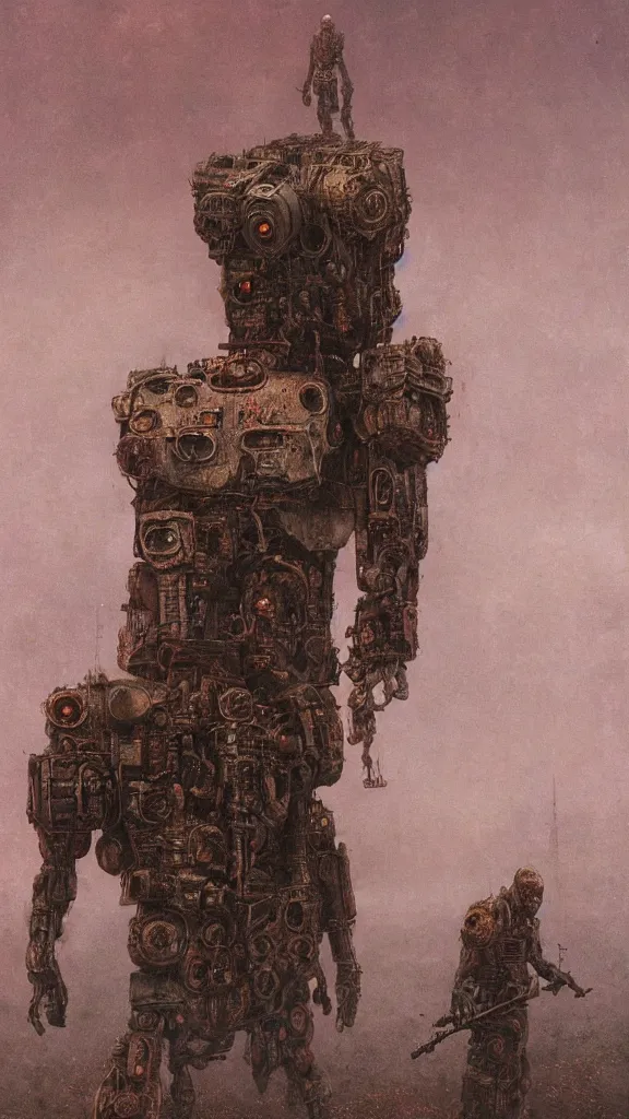 Prompt: giants creepy robot, battlefield, beksinski, dark, horror, high resolution, 8 k, highly detailed, digital painting, astrophotography, processing, extremely hyperdetailed