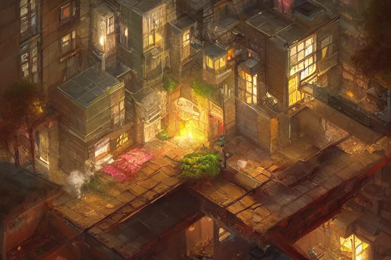 Prompt: isometric digital painting of a cell phone with an apartment on top very detailed, art fantasy by craig mullins, thomas kinkade