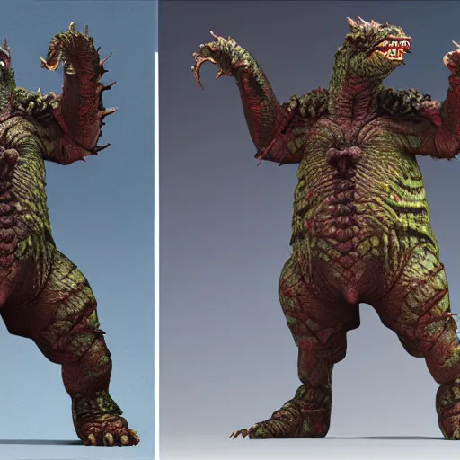 Prompt: kaiju action figures, detailed, octane rendering,