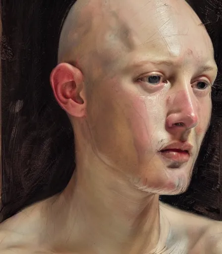 Prompt: a high quality, high detail, portrait of an attractive non - binary bald person by jenny saville