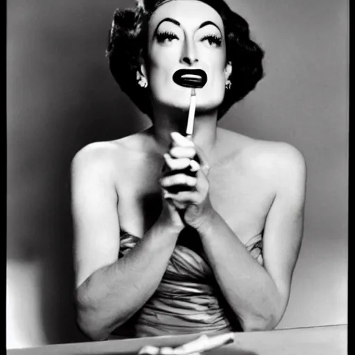 Prompt: joan crawford smoking a joint or cigarette, photo journalism