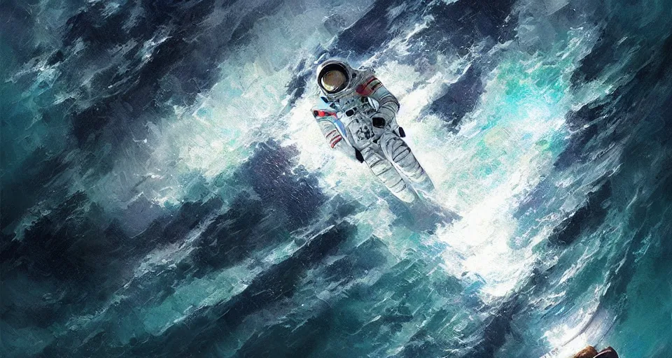 Image similar to an astronaut lost in the ocean,digital art,detailed,ultra realistic,art by greg rutkowski