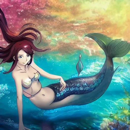 Image similar to underwater photography of a mermaid, anime key visual