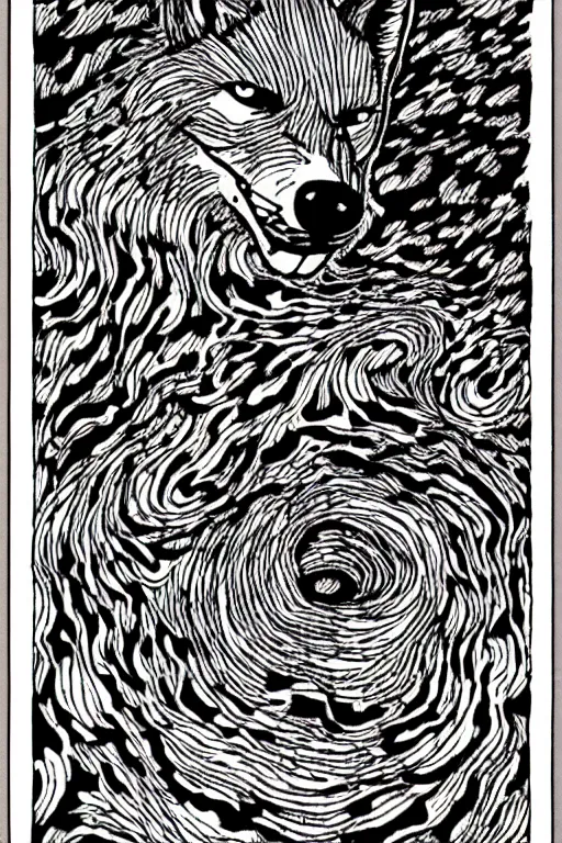 Image similar to a drawing of a wolf, by junji ito