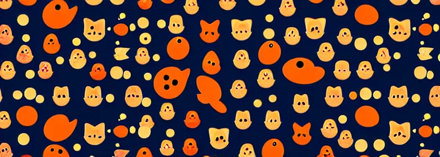 Image similar to pattern with cats in astronaut suits and fish figures, mild colors, black background, blood drops splashed on canvas