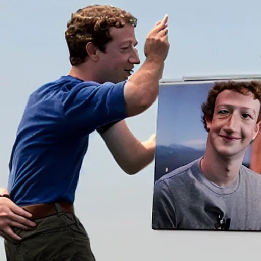 Prompt: photo of mark zuckerberg learning to fly in the sky