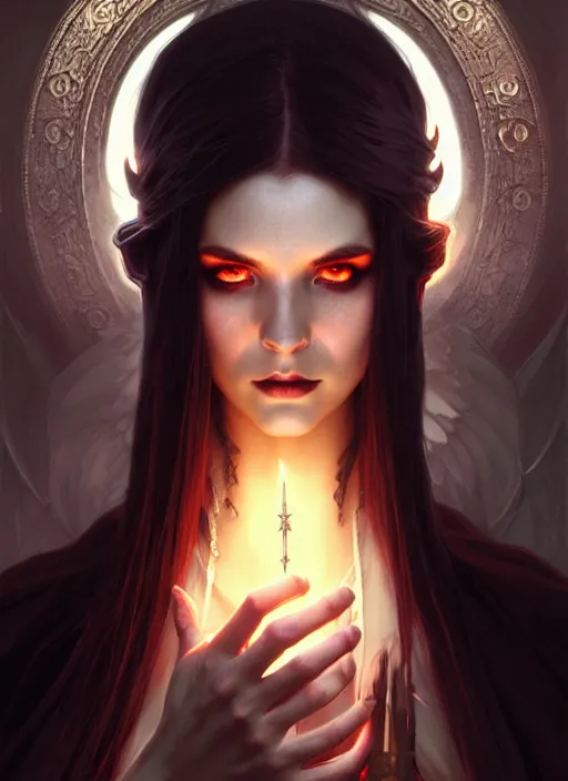 Image similar to Necromancer Sorceress, fantasy magic, undercut hairstyle, dark light night, intricate, elegant, sharp focus, illustration, highly detailed, digital painting, concept art, matte, art by WLOP and Artgerm and Greg Rutkowski and Alphonse Mucha, masterpiece