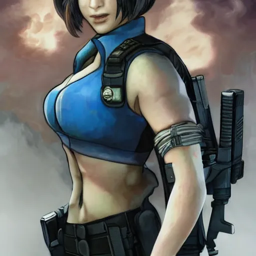 Image similar to Jill Valentine from Resident Evil 3 Remake, highly detailed, portait, character art by Fiona Staples.