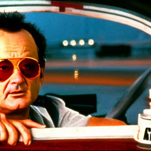 Image similar to bill murray in fear and loathing in las vegas, movie still, promotional shot